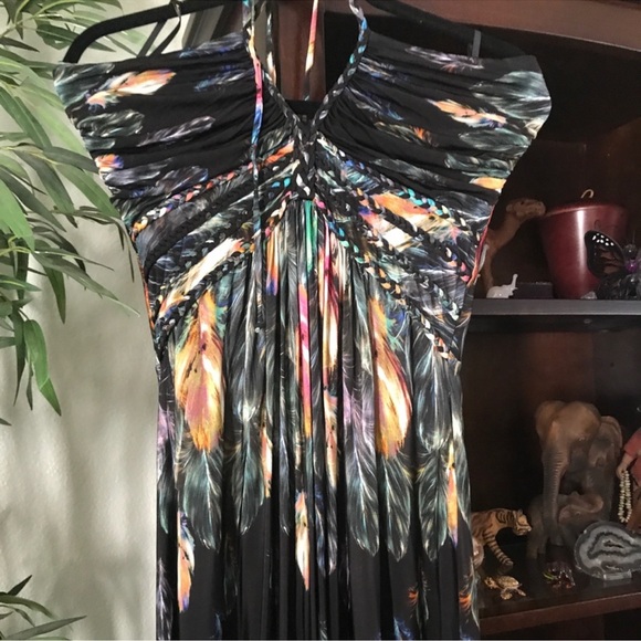 Vintage Y2K Native American Feather Braided Halter Boho Glam Sundress Resort - Picture 2 of 6